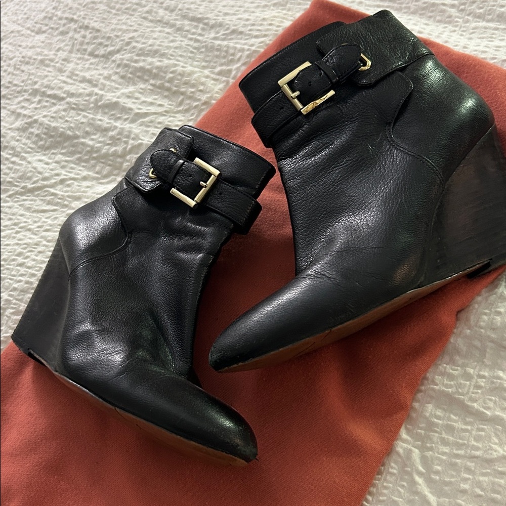 Nine West Black Wedge Ankle Boots with Buckle